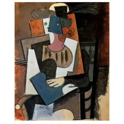 Woman With Feather Hat Sitting in a Chair by Pablo Picasso 1919
