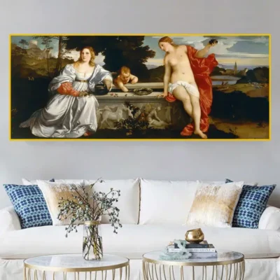 Sacred and Profane Love by Titian Printed on Canvas