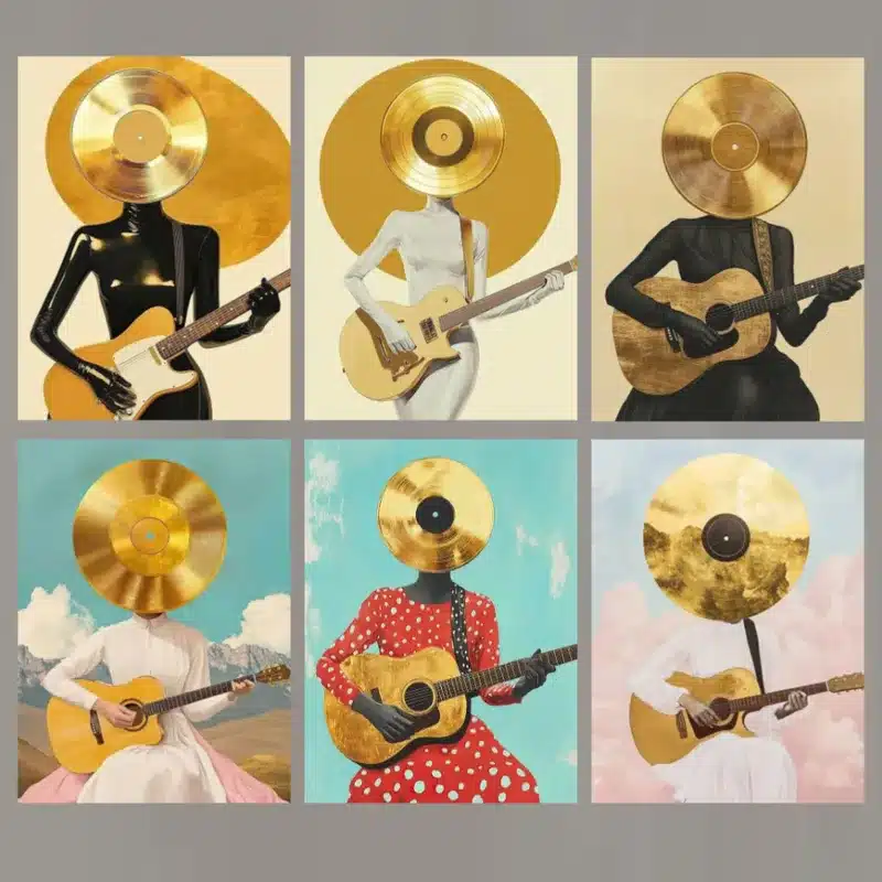 Guitarist With a Golden Record Head Printed on Canvas