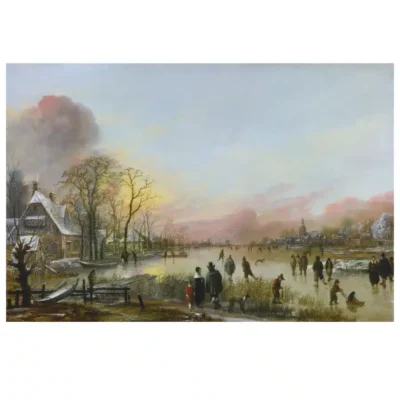 Frozen River at Sunset by Aert van der Neer 1660