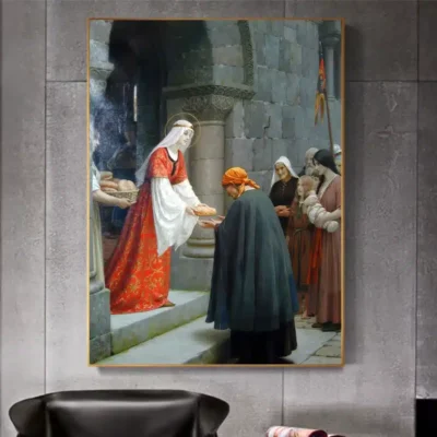 Charity of St. Elizabeth of Hungary by Frederic Leighton Printed on Canvas