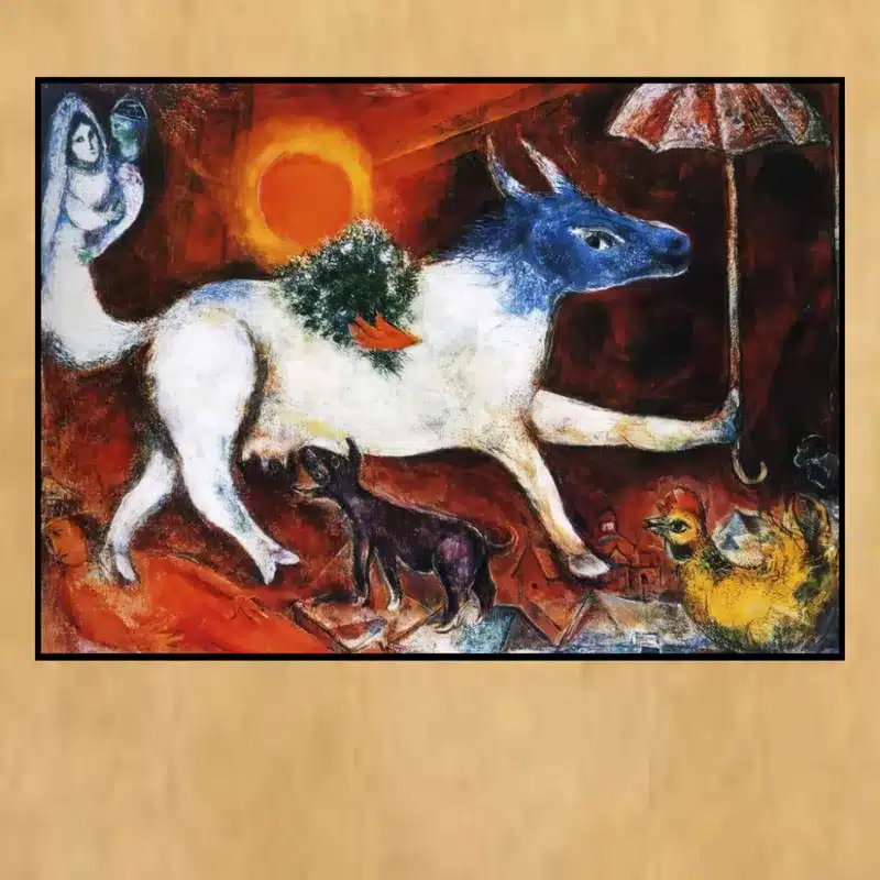 Cow with Parasol by Marc Chagall Printed on Canvas