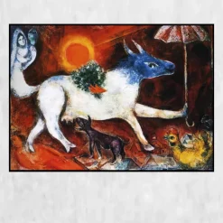 Cow with Parasol by Marc Chagall Printed on Canvas