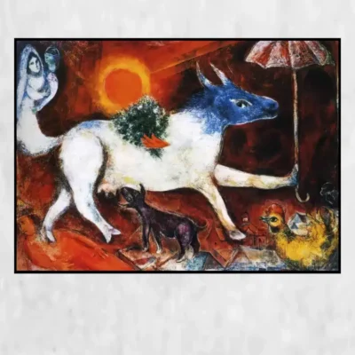 Cow with Parasol by Marc Chagall Printed on Canvas