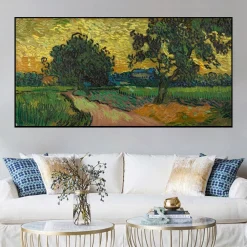 Landscape Painting at Sunset by Vincent van Gogh Printed on Canvas