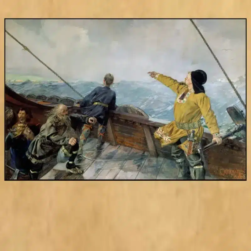Leiv Eirikson Discovering America by Christian Krohg Printed on Canvas