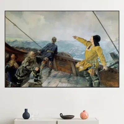 Leiv Eirikson Discovering America by Christian Krohg Printed on Canvas