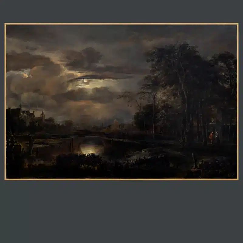 Moonlit Landscape with Bridge by Aert van der Neer Printed on Canvas