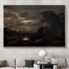 Moonlit Landscape with Bridge by Aert van der Neer Printed on Canvas