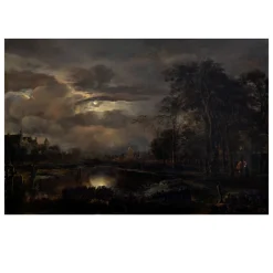 Moonlit Landscape with Bridge by Aert van der Neer, around 1650