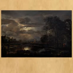 Moonlit Landscape with Bridge by Aert van der Neer, around 1650