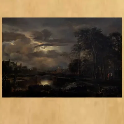 Moonlit Landscape with Bridge by Aert van der Neer, around 1650