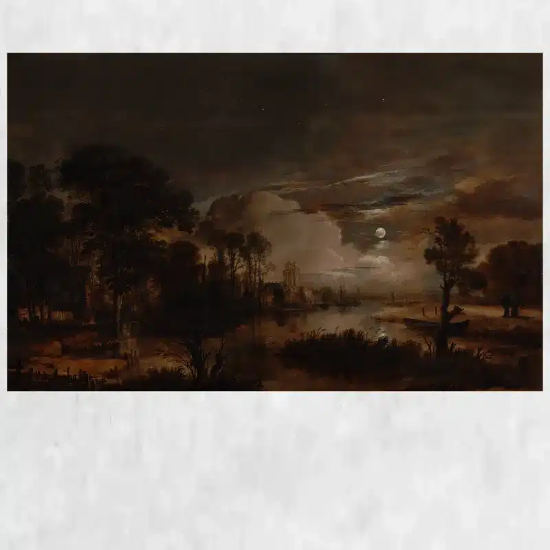 Moonlit Landscape with a View of the New Amstel River and Castle Kostverloren by Aert van der Neer
