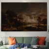 Moonlit Landscape with a View of the New Amstel River and Castle Kostverloren by Aert van der Neer
