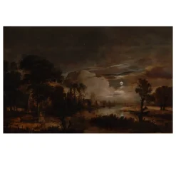 Moonlit Landscape with a View of the New Amstel River and Castle Kostverloren c1649