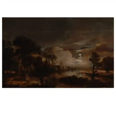 Moonlit Landscape with a View of the New Amstel River and Castle Kostverloren c1649