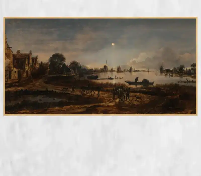 River View by Moonlight by Aert van der Nee Printed on Canvas