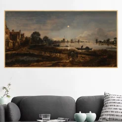 River View by Moonlight by Aert van der Nee Printed on Canvas