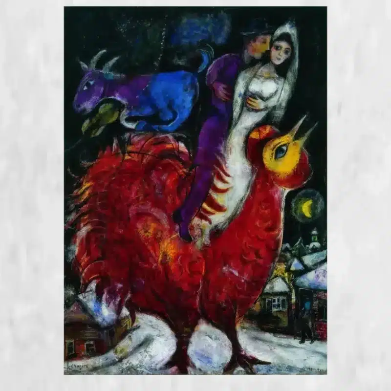 The Bride and Groom on Cock by Marc Chagall Printed on Canvas