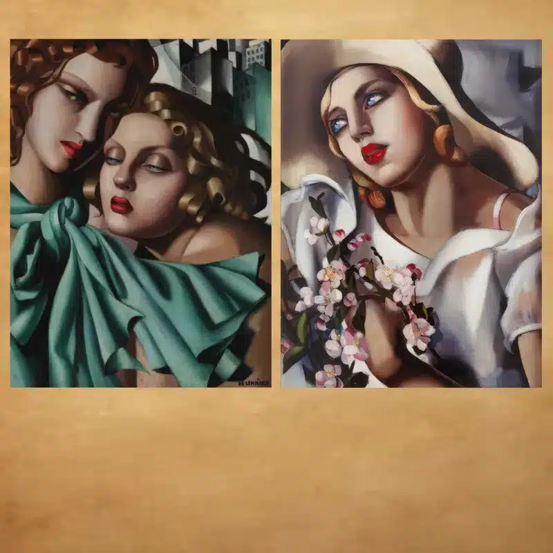 The Girls and The Straw Hat by Tamara de Lempicka Printed on Canvas