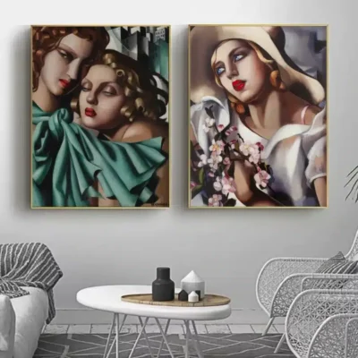 The Girls and The Straw Hat by Tamara de Lempicka Printed on Canvas
