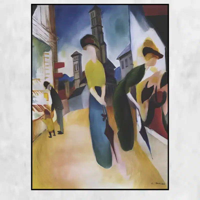 Two Women in Front of a Hat Shop by August Macke Printed on Canvas