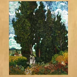 Vincent van Gogh 1890 Cypress Trees With Two Female Figures