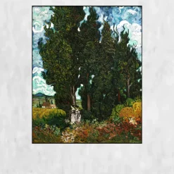 Cypress Trees With Two Female Figures by Vincent van Gogh Printed on Canvas