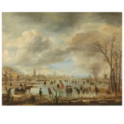 River View in Winter, Landscape with Skaters by Aert van der Neer 1650