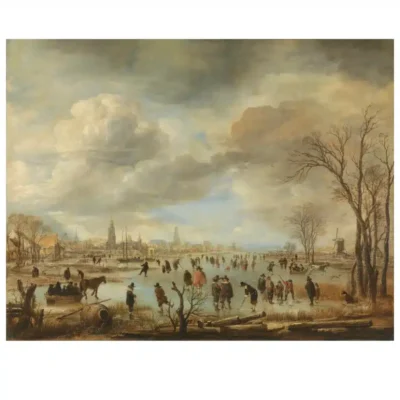 River View in Winter, Landscape with Skaters by Aert van der Neer 1650