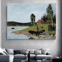 Bay with Boat and House by Edvard Munch Printed on Canvas