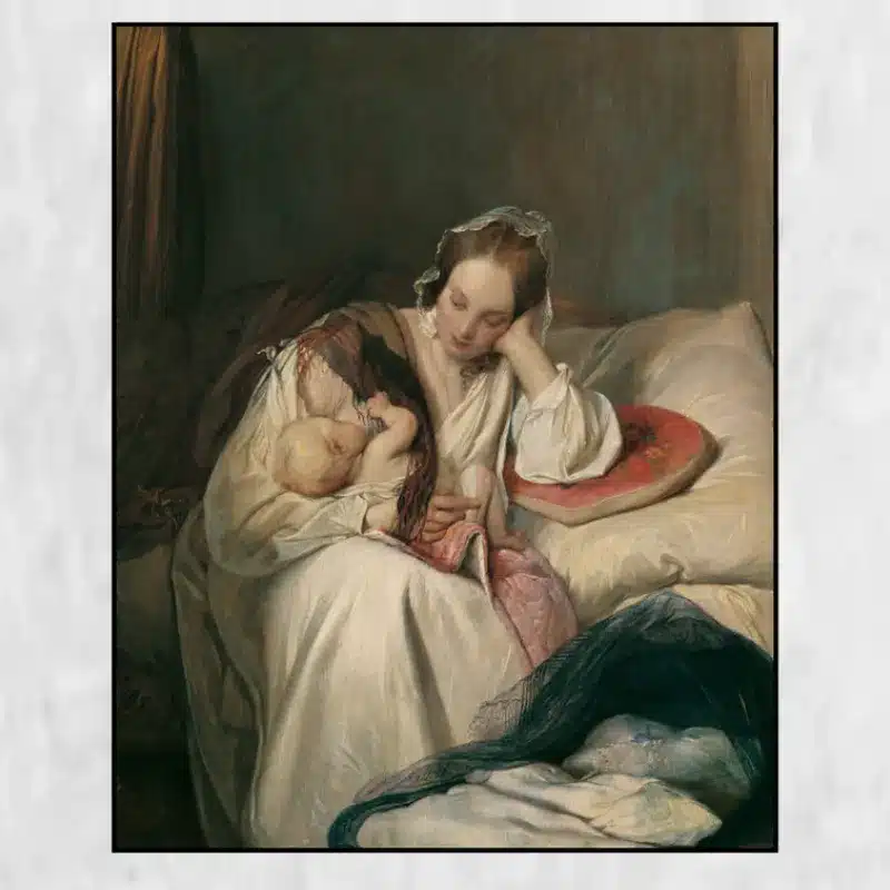 Mother's love by Josef Danhauser Printed on Canvas
