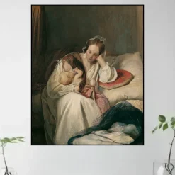 Mother's love by Josef Danhauser Printed on Canvas