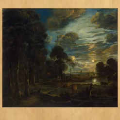 Night Landscape With a River by Aert van der Neer Printed on Canvas - Image 3