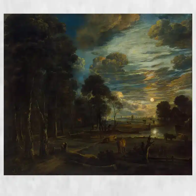 Night Landscape with a River by Aert van der Neer Printed on Canvas