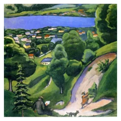 August Macke 1910 Landscape at Lake Tegernsee with a Man Reading