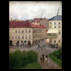 Street Corner on Karl Johan, Grand Cafe by Edvard Munch 1883