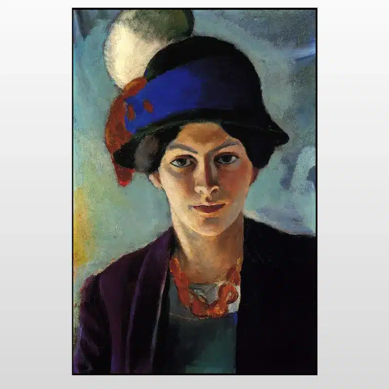 The Artist's Wife in Blue Hat by August Macke Printed on Canvas