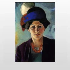 The Artist's Wife in Blue Hat by August Macke Printed on Canvas