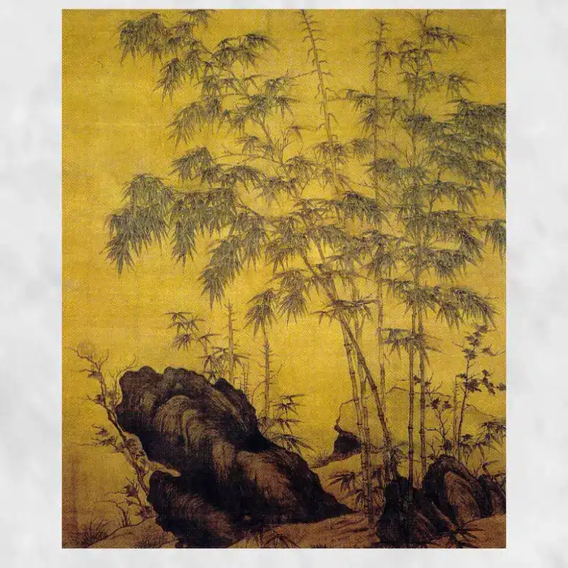 Bamboos and Rock by Li Kan Printed on Canvas