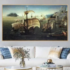 Portuguese Carracks off a Rocky Coast Printed on Canvas