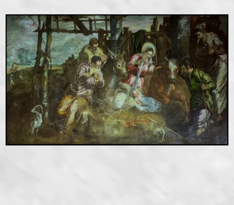 Adoration of the Shepherds by Tintoretto Printed on Canvas