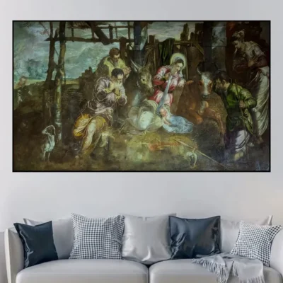 Adoration of the Shepherds by Tintoretto Printed on Canvas