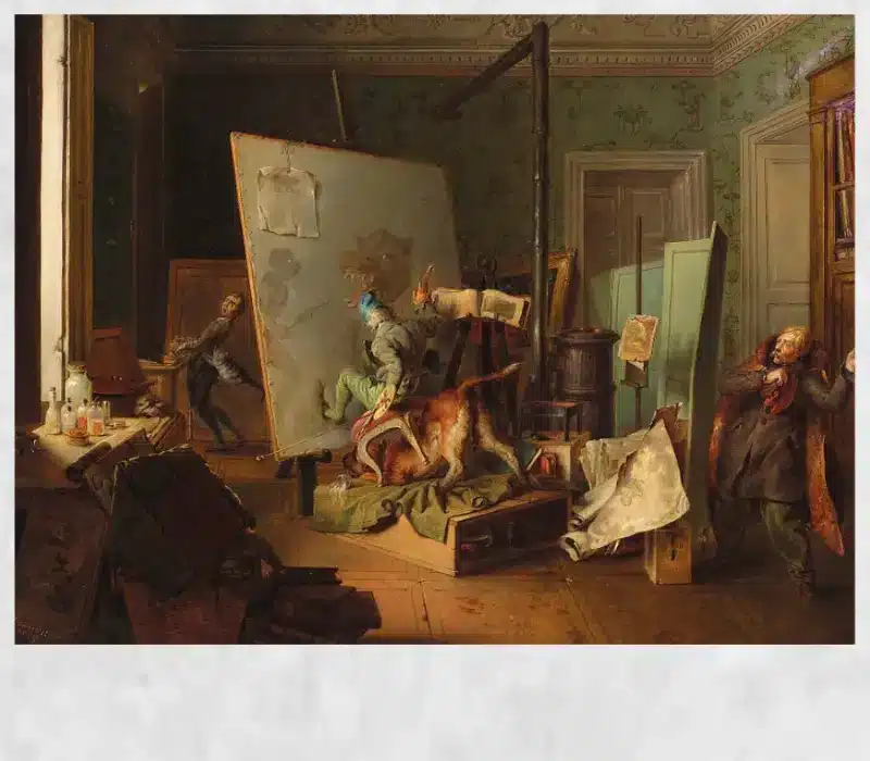 Comic Scene in the Studio by Josef Danhauser Printed on Canvas
