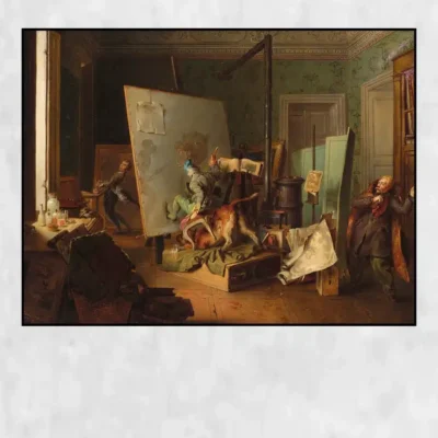 Comic Scene in the Studio by Josef Danhauser Printed on Canvas