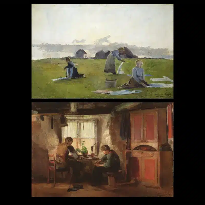 Drying the Laundry and A Country Cobbler by Harriet Backer